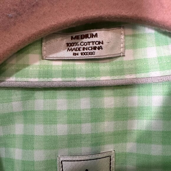 Peter Millar Button Up Shirt Mens Medium Green White Check Crown Finish Casual - Picture 4 of 10
